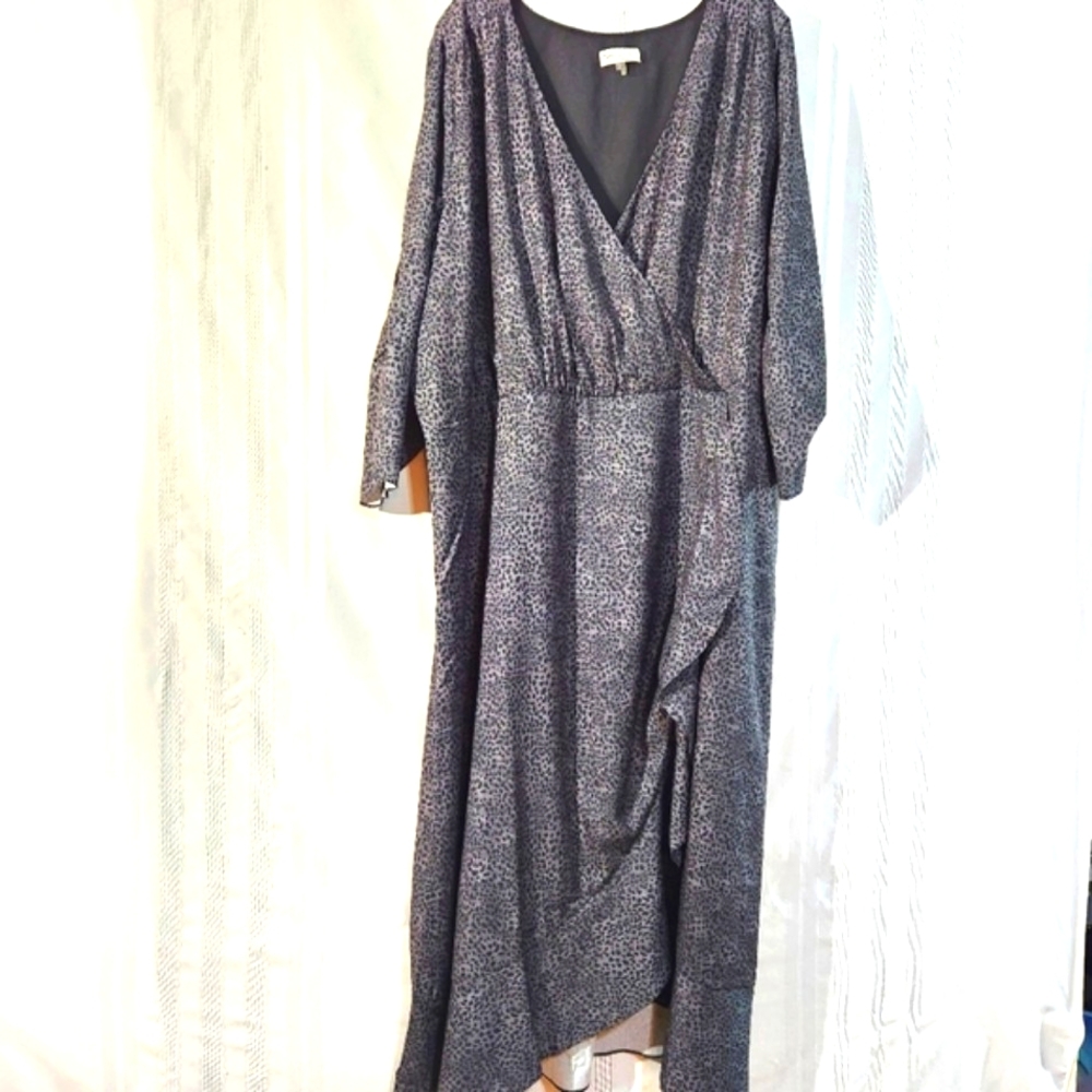 STYLELIST MICAELA PLUS PRINTED FAUX WRAP DRESS CHEETAH GREY SIZE 32